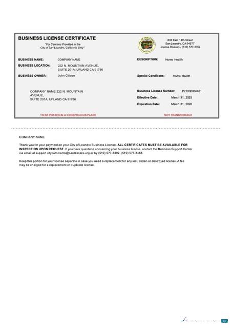 Download USA California business license certificate Word and PDF template Photoshop template